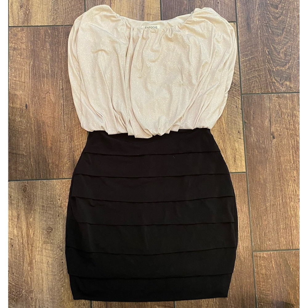 Enfocus Studio Black & White Dress Gold Rhinestone 12 Knee Length Workwear